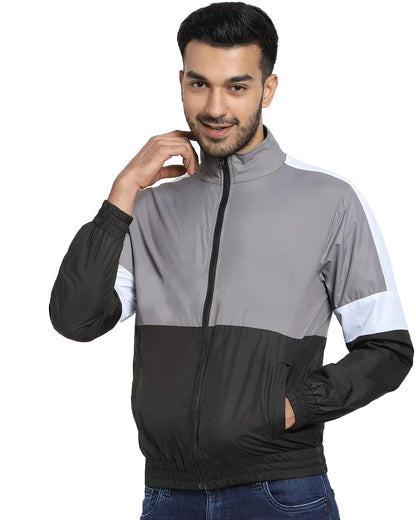 Bewakoof Air 1.0 Mens Color Block Regular Fit Full Sleeve Round Neck Polyester Windcheater Jacket 364950 Grey XL