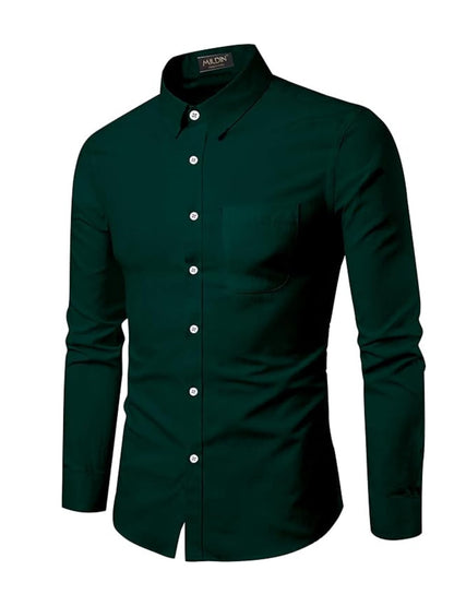 Mildin MenS Cotton Blend Solid Shirt With Spread Collared Full Sleeve Curved Hemline Button Closure Slim Fit And One Pocket | S