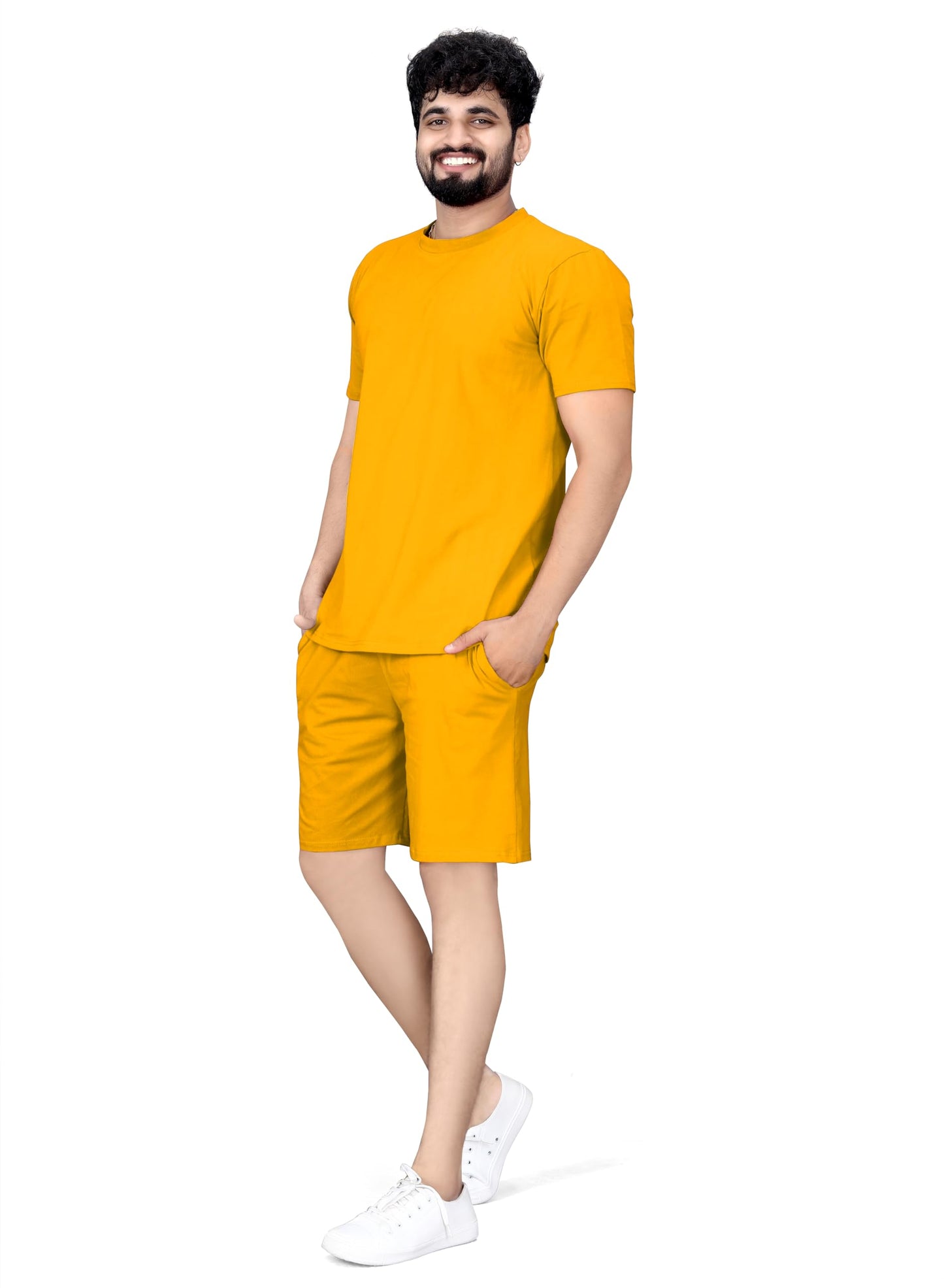 ELLITI Cotton Blend Casual Round Neck Half Sleeve Oversized Co-ord Set Mens, Pyjama Set, Sleepwear Loungewear T-Shirt and Short
