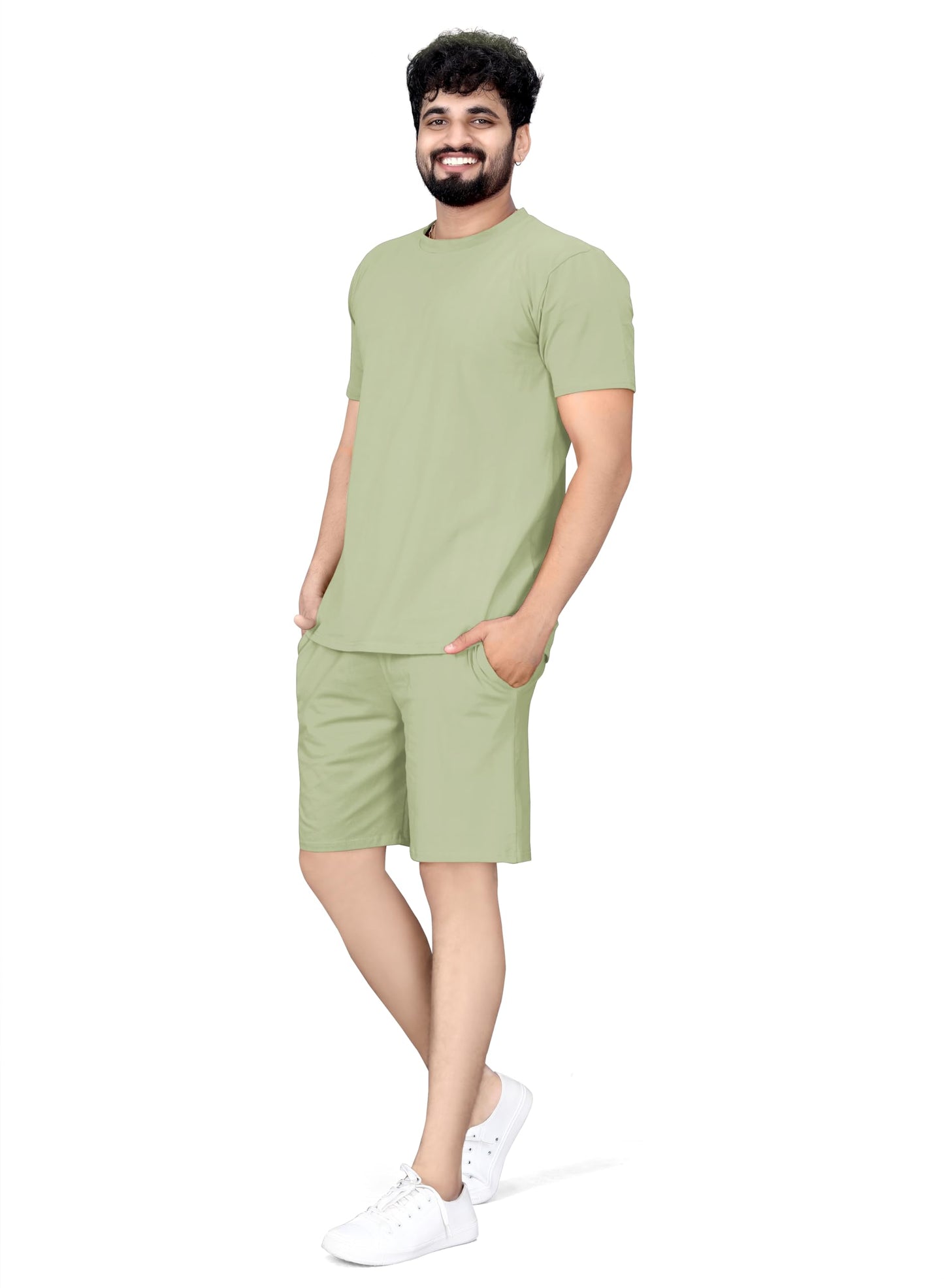 ELLITI Cotton Blend Casual Round Neck Half Sleeve Oversized Co-ord Set Mens, Pyjama Set, Sleepwear Loungewear T-Shirt and Short