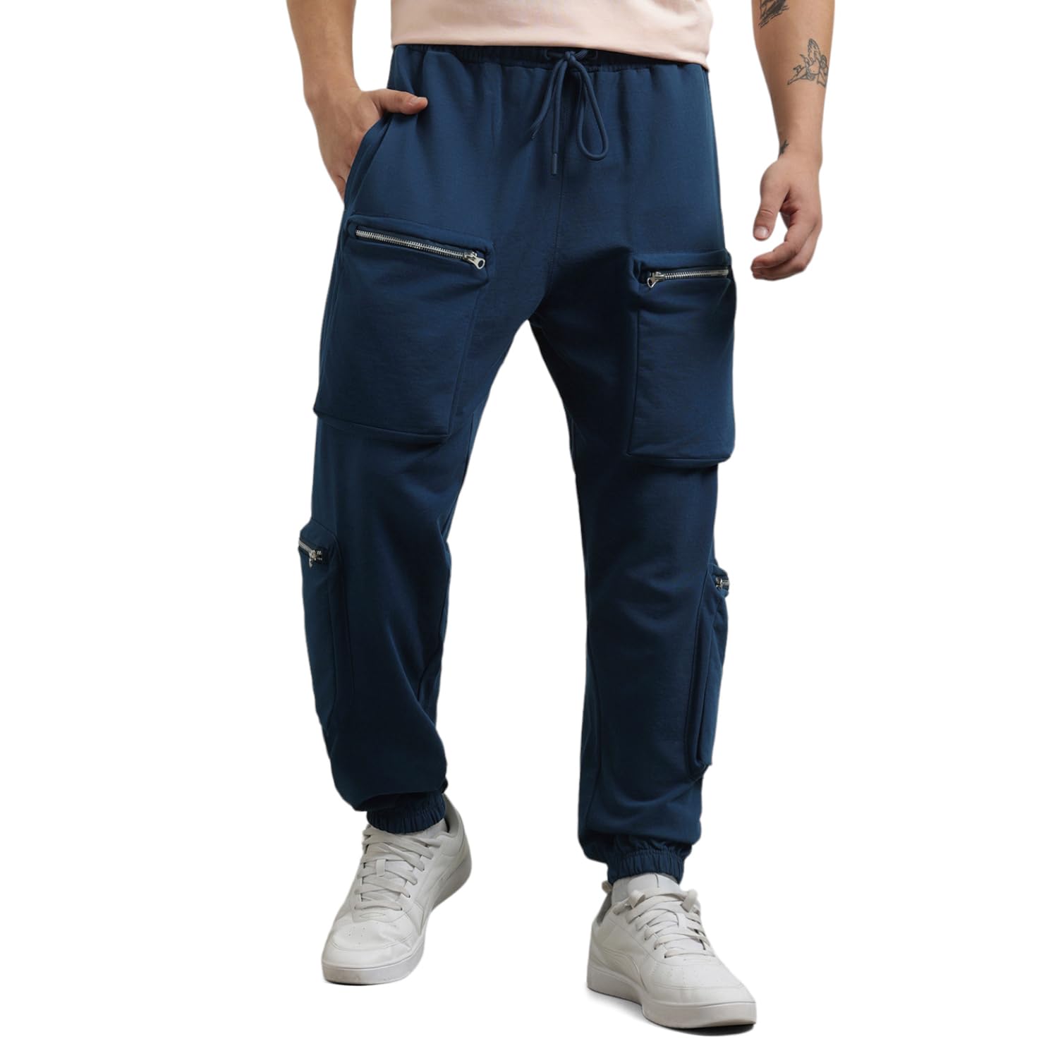Nobero Men Solid Oversized Fit Joggers Navy Blue