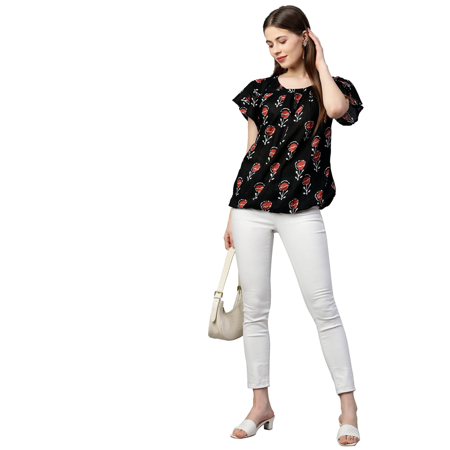 ANNI DESIGNER Womens Cotton Regular Top (TP-COT-10174-BLACK_M_Black_Medium)