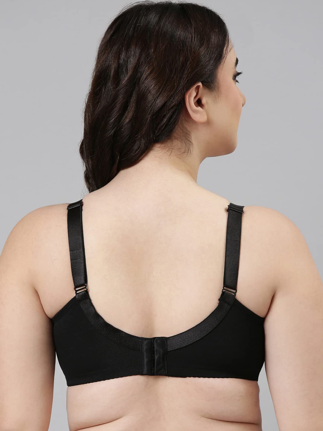 Enamor Womens Nylon Blend Non Padded Wire Free Full Coverage Smooth Contour Lift Bra with 3-Section Cups Support- F097(F097-Bla