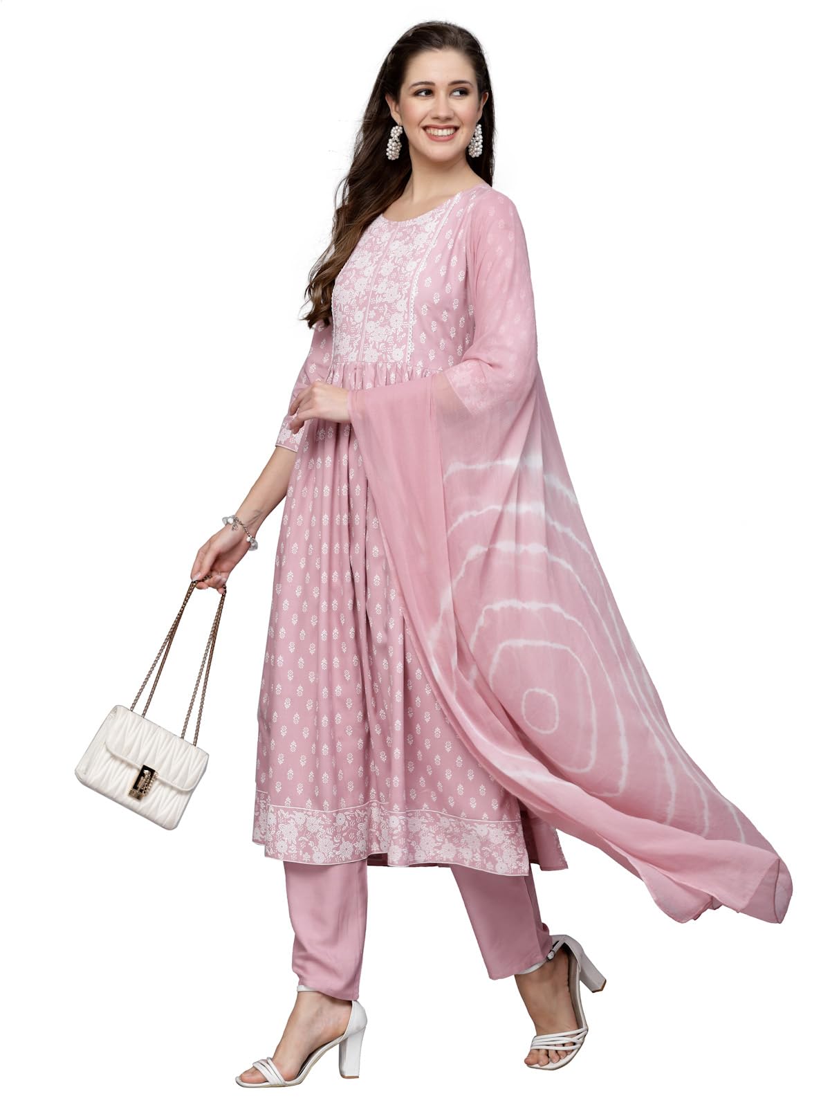 Stylum Women's Printed Rayon Naira Cut Kurta Pant with Dupatta