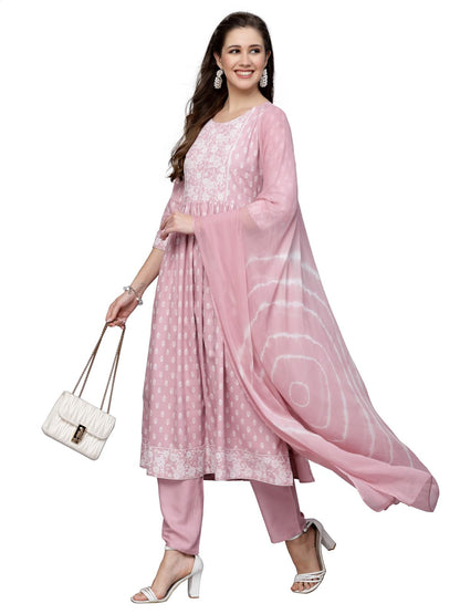 Stylum Women's Printed Rayon Naira Cut Kurta Pant with Dupatta