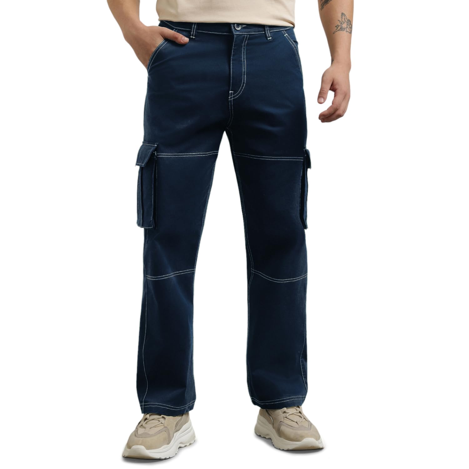 Nobero MenS Straight Casual Pants (1M-Bwcp-R0001_Navy Blue