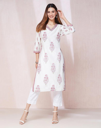 Fabindia WomenS Cotton Silk Printed Regular Kurta (1037300White- White-Purple