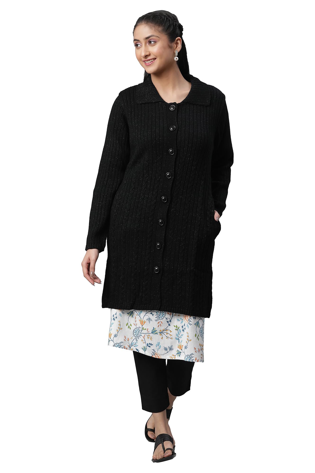 Black Shirt Collar Long Coat