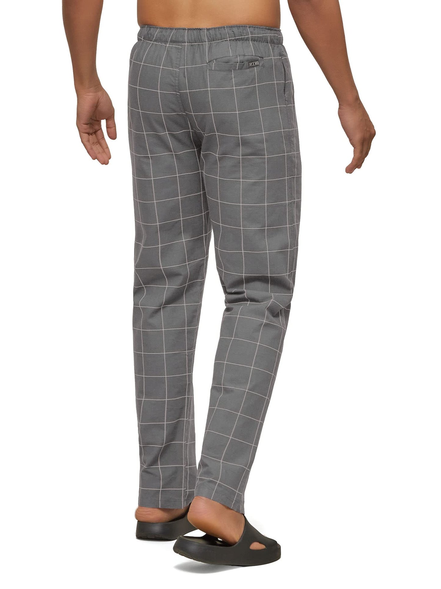 XYXX Mens Super Combed Cotton Checkered Checkmate Pyjamas [Pack of 1] Elasticated Waist, Drawstring | Loungewear for Men in Gre