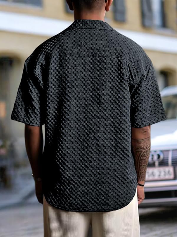 Pinkmint Bubble Textured Shirt for Men ll Half Sleeve Stylish Button Down Shirts ll Mens Pocket Shirt (Pack of 1) Grey