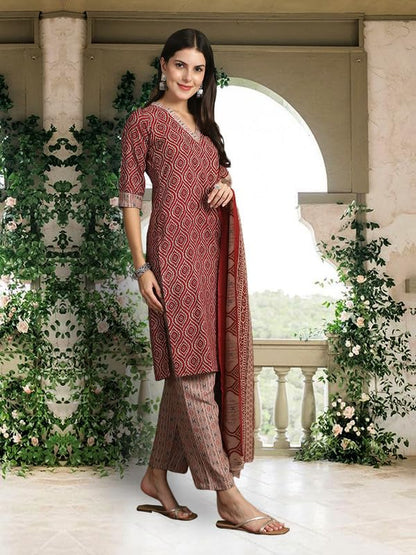 Pinkmint Kurta Set For Women Ll Cotton Flower Printed Straight Kurta & Pant With Fancy Duppata Ll Wedding Ll Formal Ll Party (Pa
