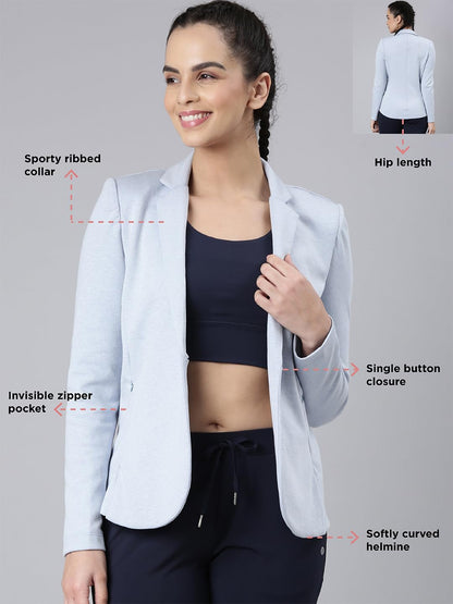 Enamor Womens Single Breasted Blazer Slim A903_Chambray Melange