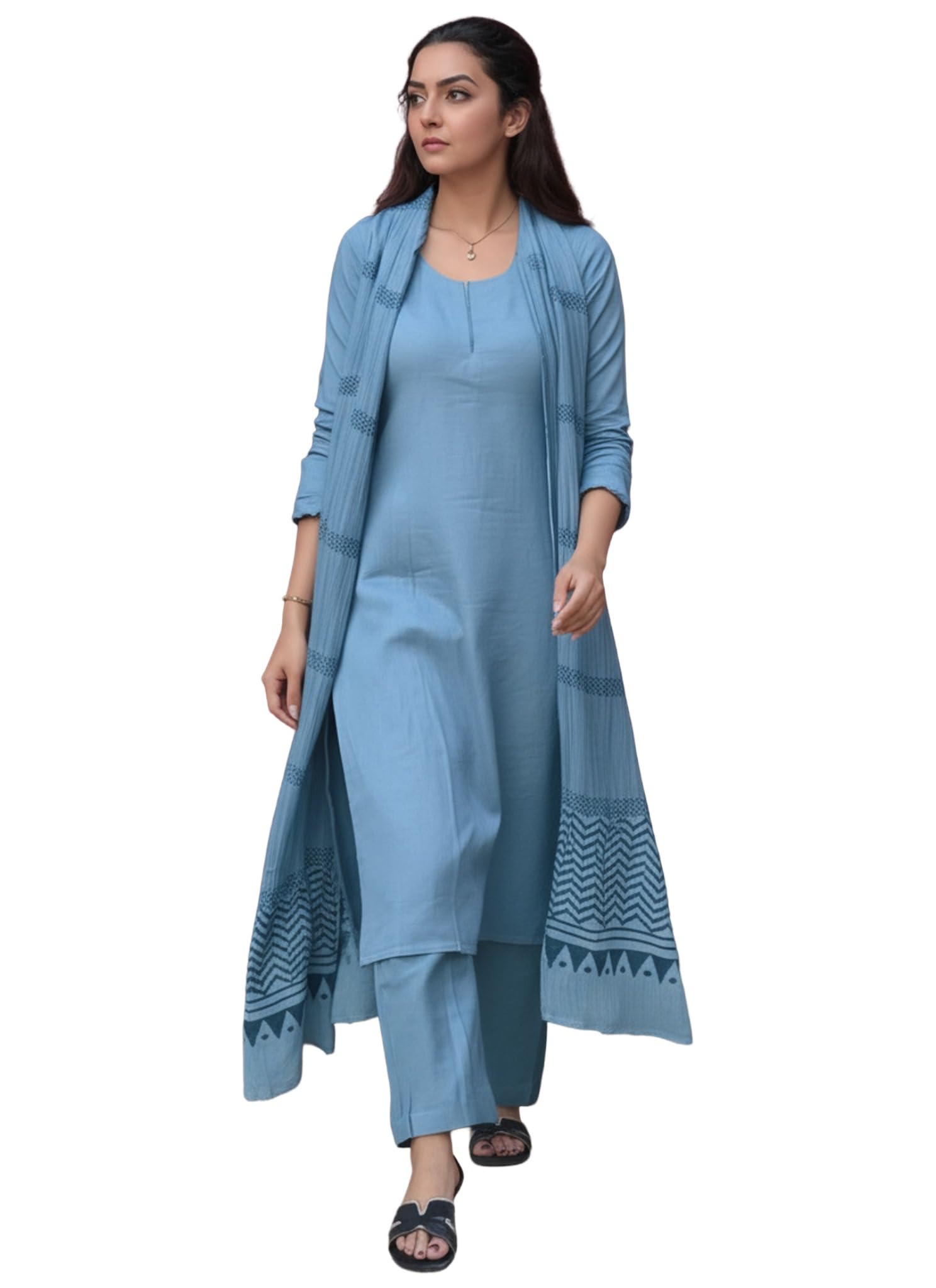 ANNI DESIGNER Womens Rayon Viscose Straight Solid Kurta with Pant and Dupatta (Raja Saab Light Blue-VKS15_5XL_Light Blue_XXXXX-