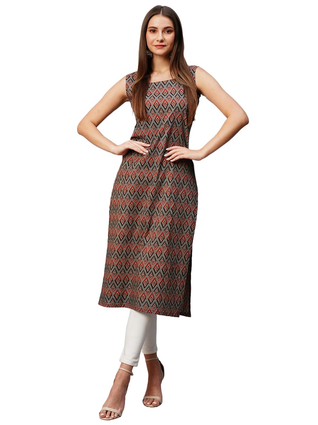 ANNI DESIGNER Womens Cotton Blend Straight Printed Kurti (Ranchi Brown_XXL_Brown_XX-Large)