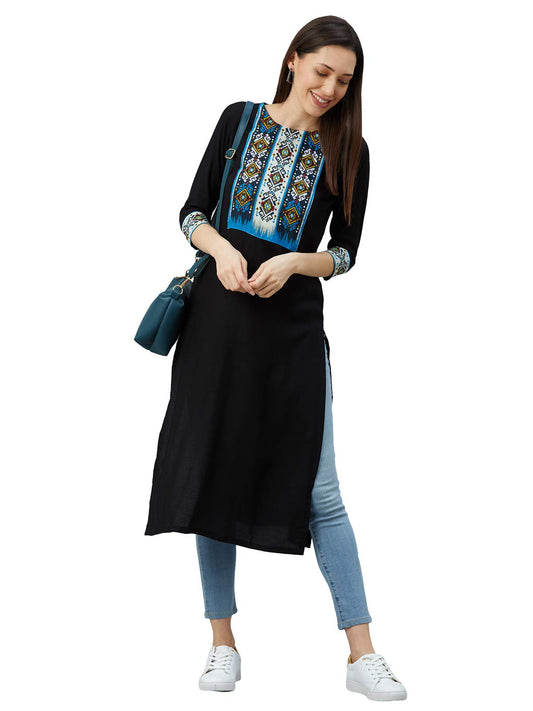 Sanisa Women's Cotton Digital Print, Foil Print, Laced Kurta