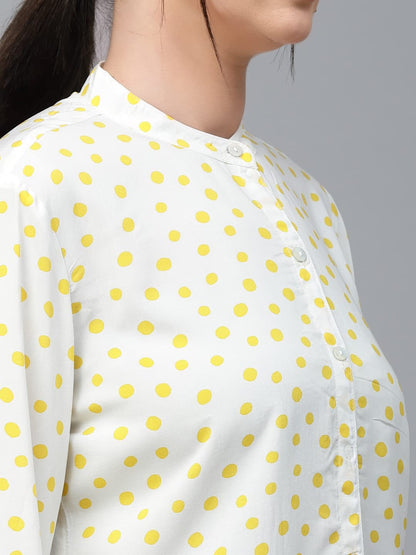 Style Quotient Women White and Yellow Polka Dot Rayon Regular Smart Casual Shirt