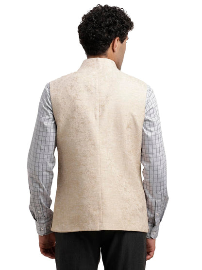 Turtle Men Terylene Rayon Beige Jacquard Party Nehru Jacket