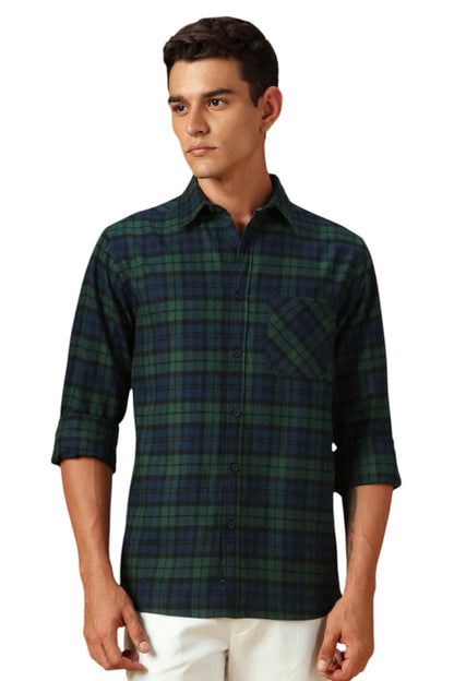 Dennis Lingo Men Flannel Check 100% Cotton Relaxed Fit Full Sleeves Shirts Teal