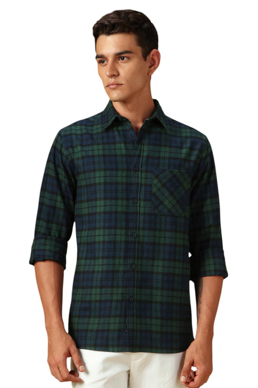Dennis Lingo Men Flannel Check 100% Cotton Relaxed Fit Full Sleeves Shirts Teal