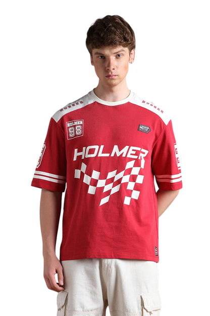 Hubberholme Men Printed Oversized Round Neck Half Sleeves Tshirts 27 Red