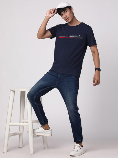 ADRO Men's Graphic Printed 100% Cotton T-Shirt - Regular Fit, Printed T-Shirts for Men (RN24-RAC-NB_Navy)
