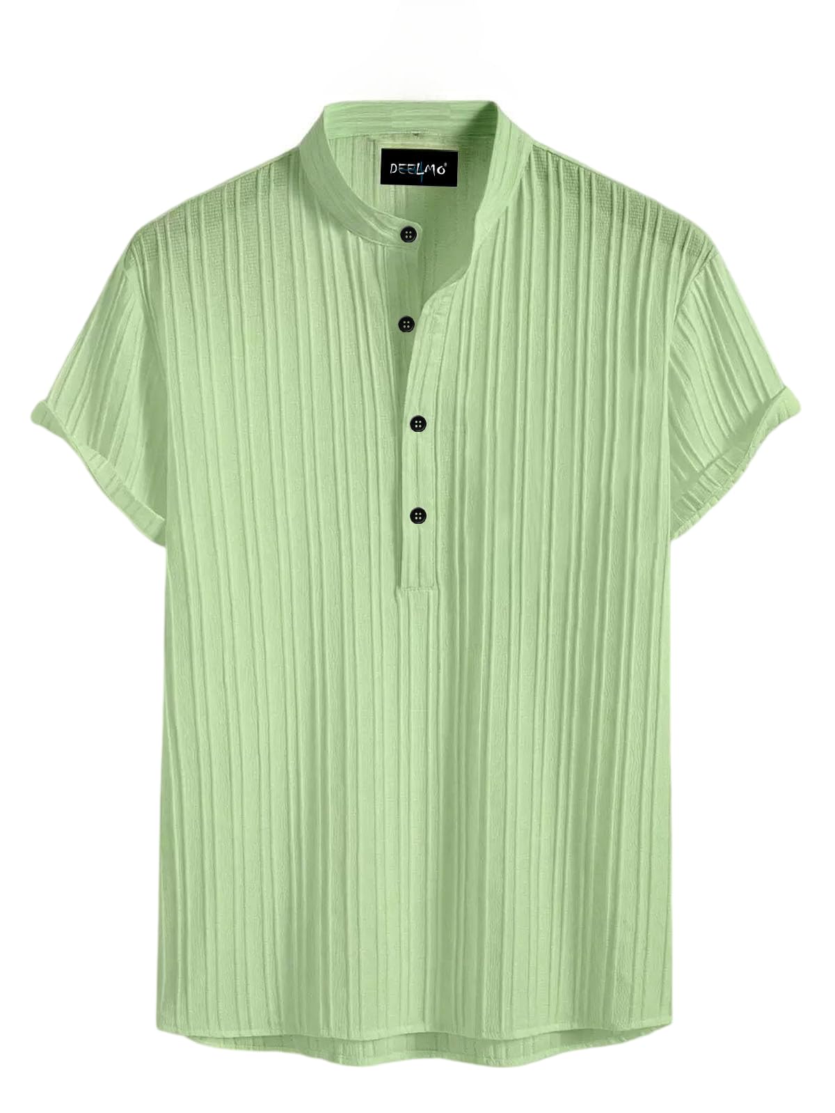 Deelmo MenS Polyster Kurta With Mandarin Collar, Half Placket Buttons, Front Pocket | Half Sleeves | Soft & Breathable Fabric P