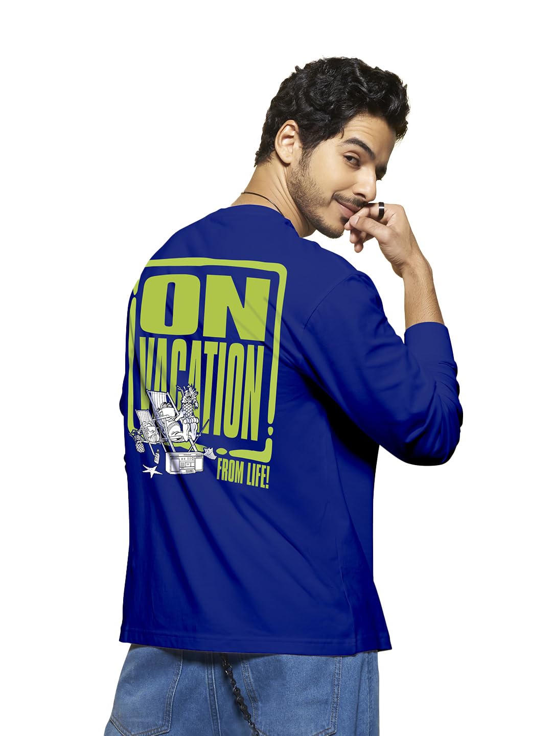 Bewakoof X Official Garfield Merchandise Mens On Vacation Graphic Print 100% Cotton T-Shirt - Oversized Fit, Round Neck, Full S