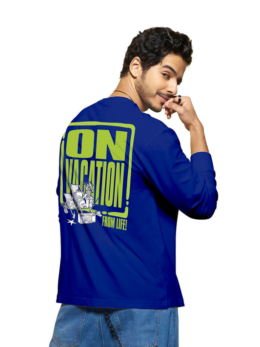 Bewakoof X Official Garfield Merchandise Mens On Vacation Graphic Print 100% Cotton T-Shirt - Oversized Fit, Round Neck, Full S