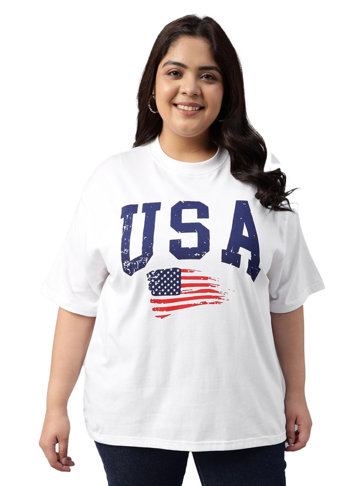 Juneberry 100% Pure Cotton Oversized Baggy Fit Cool Front Chest Graphic Printed Half Sleeve Plus Size T-Shirt For Women & Girls