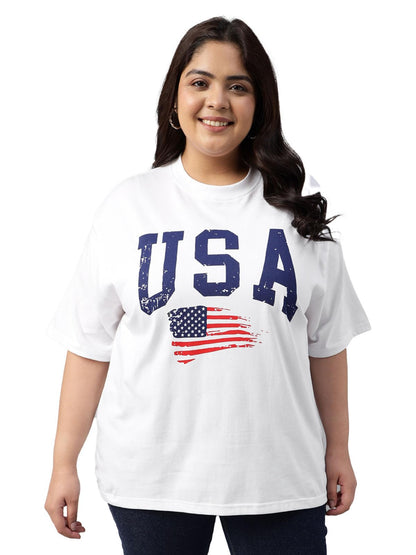 Juneberry 100% Pure Cotton Oversized Baggy Fit Cool Front Chest Graphic Printed Half Sleeve Plus Size T-Shirt For Women & Girls