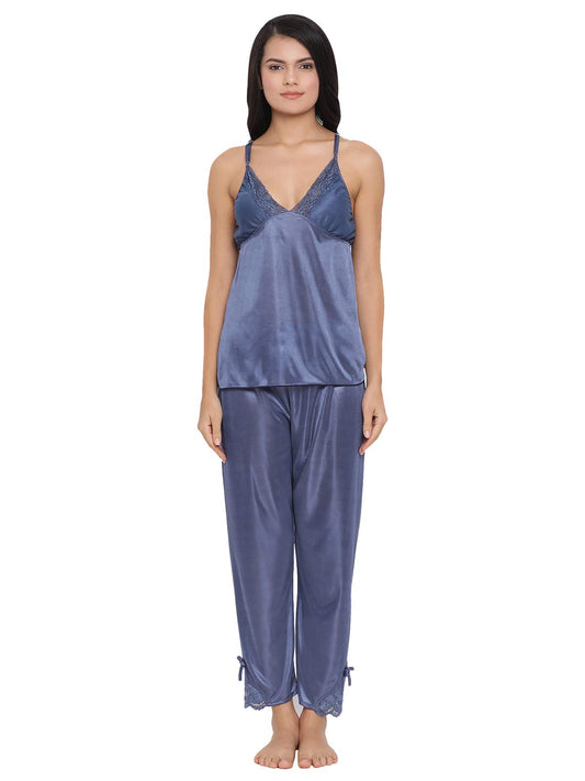 Clovia Womens Top & Pyjama Set (NS1279P08_Blue_L)