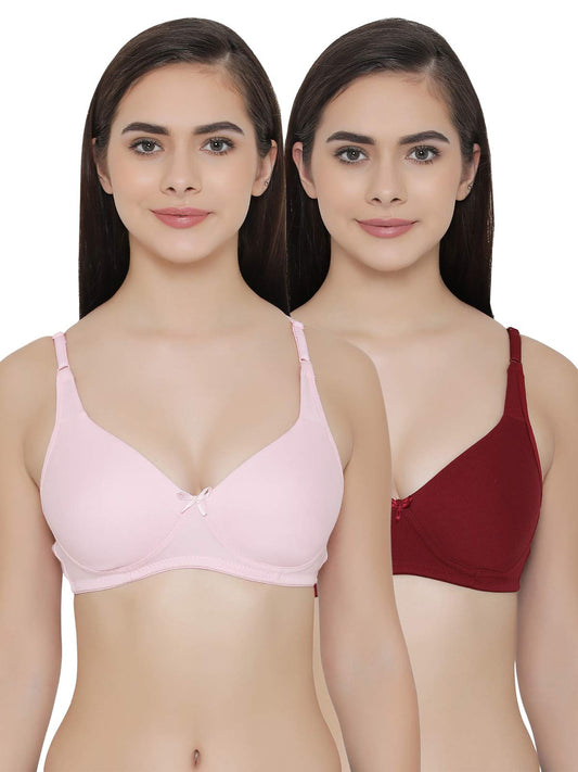 Clovia Womens Pack of 2 Cotton Non-Padded Non-Wired Bra with Double Layered Cups (COMBRC683_Multi-Coloured_34B)