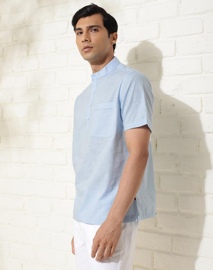 Fabindia MenS Solid Relaxed Fit Shirt (2123224Skyblue_Sky Blue