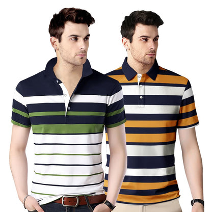 Noble Monk MenS Regular Fit Polo Neck T-Shirt | Half Sleeve | Stripe On Chest | Collared Neck Tshirt For Men
