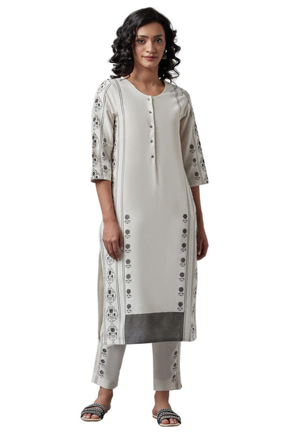 W for Woman Women's Cotton Straight Fit Printed Round Neck Straight Kurta