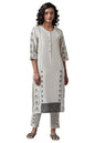 W for Woman Women's Cotton Straight Fit Printed Round Neck Straight Kurta