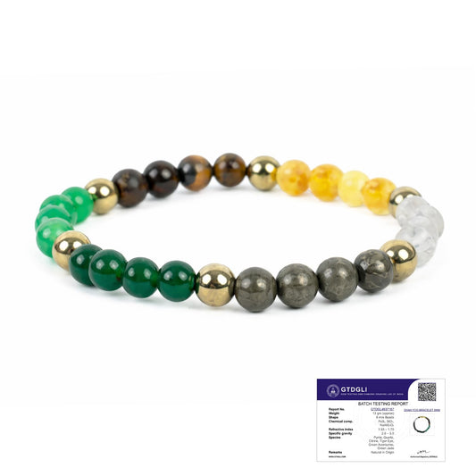 Astrotalk Dhan Yog Bracelet for Women (6mm Beads) | Wealth, Prosperity & Career Growth | Bracelets for Women with Pyrite Stone, Tiger Eye & Clear Quartz Crystal | Gift for Woman