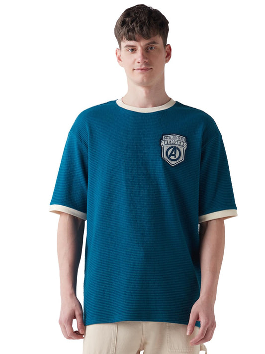 Bewakoof Heavy Duty 1.0 Official Marvel Merchandise Avengers Men Textured Oversized Fit Half Sleeve Round Neck Jacquard T-Shirt_