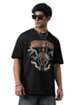 The Souled Store Jurassic Park: Rockstar Men and Boys Short Sleeves Round Neck Black Graphic Printed Cotton Oversized T-Shirts