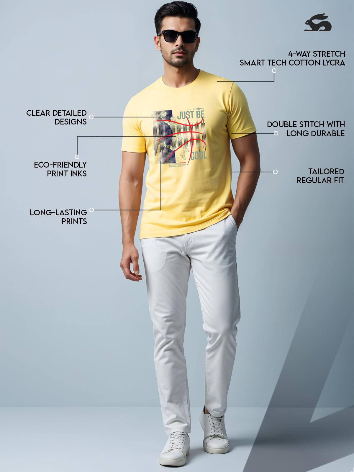 ADRO Men's Graphic Printed 100% Cotton T-Shirt - Regular Fit, Printed T-Shirts for Men (RN24-BCL-LY_Light Yellow)