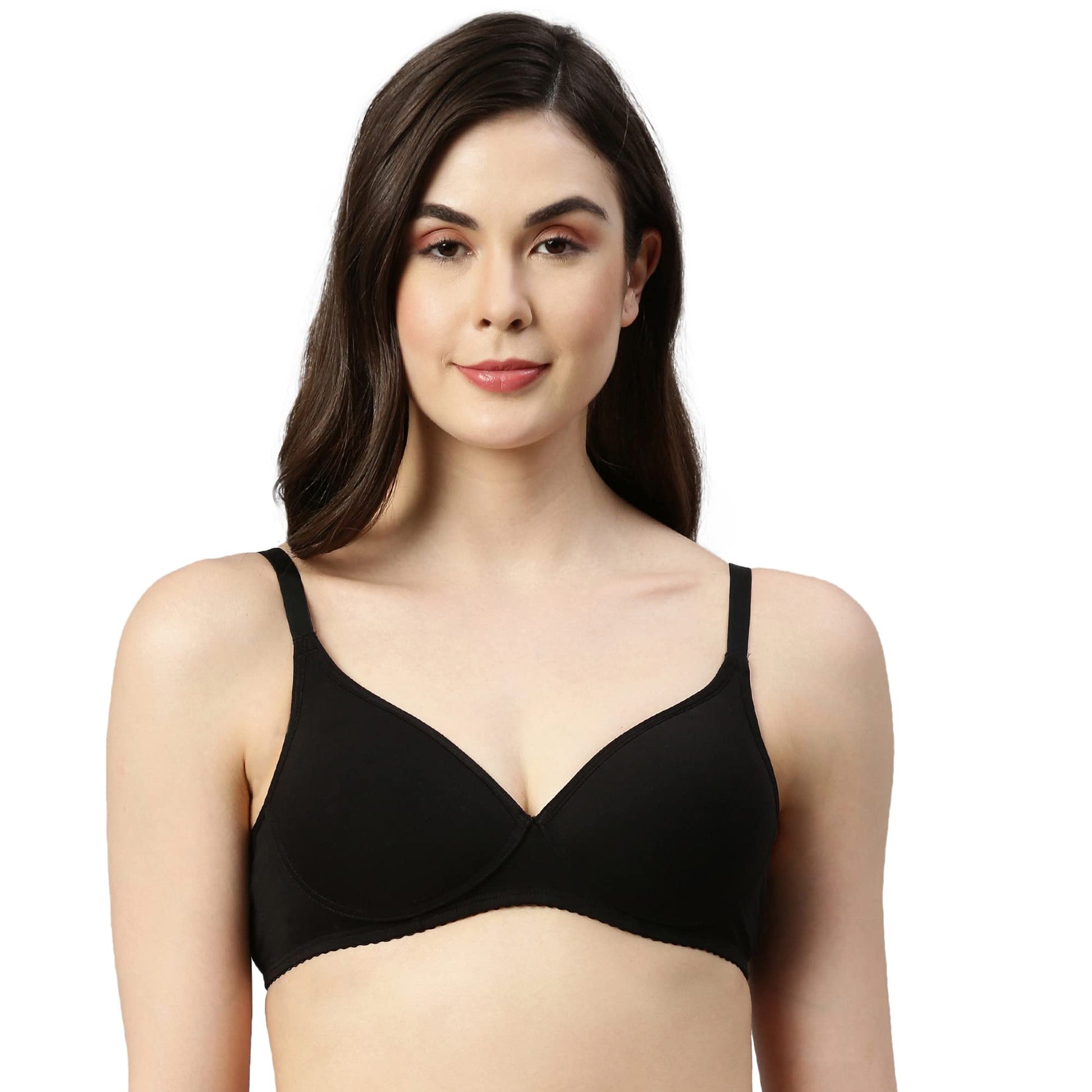 Enamor A039 Perfect Coverage Stretch Cotton T-Shirt Bra- Padded, Wirefree & Medium Coverage Black