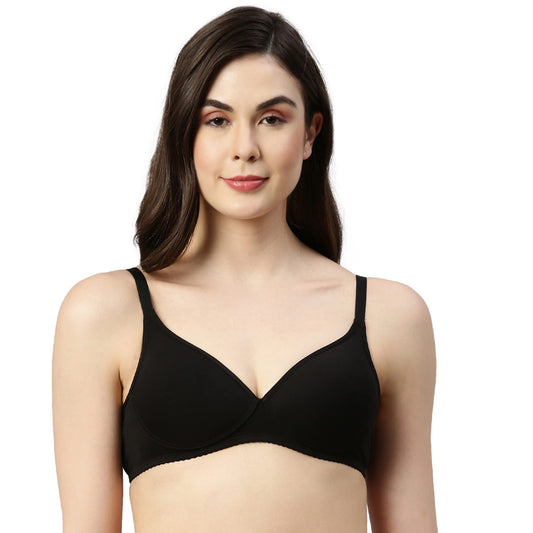 Enamor A039 Perfect Coverage Supima Cotton T-Shirt Bra- Padded Wirefree & Medium Coverage BLACK