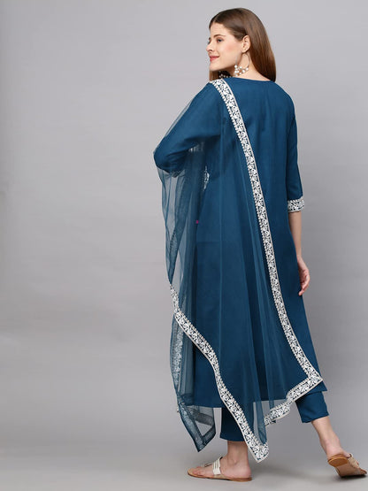 ANNI DESIGNER Women's Cotton Blend Straight Embroidered Kurta Set with Dupatta (Weekend-New)