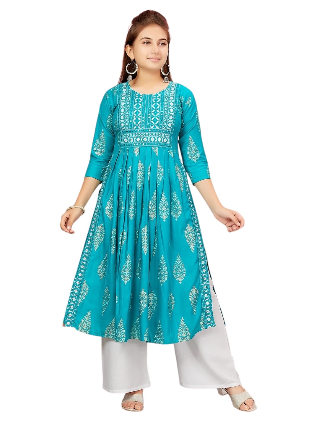 Aarika Girls C-Green Colour Cotton Kurti (KURTI-K-AP-1119-FIROZI-32)