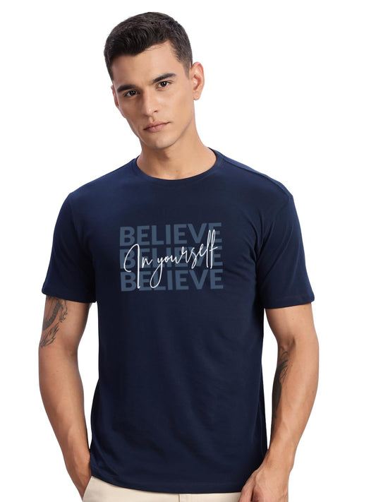ADRO Mens Navy Motivational Printed Tshirt | Regular Fit T Shirt | Cotton Lycra Stretch Fabric | Sizes S to 5XL| Believe in You