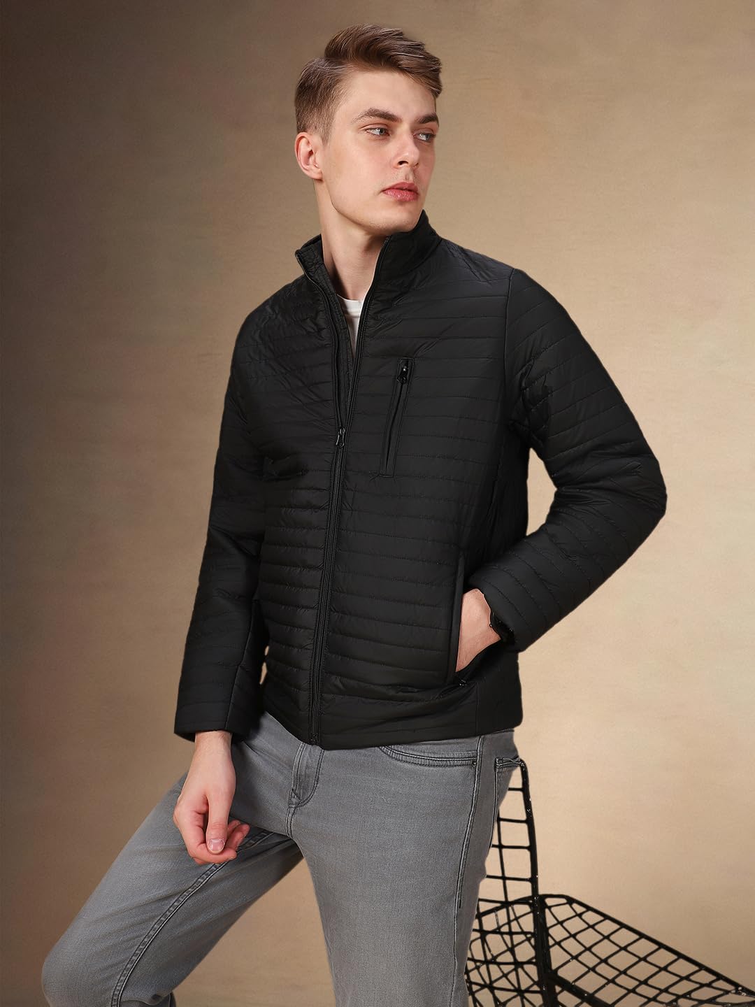 Dennis Lingo Men Solid Polyester Regular Fit Full Sleeves Puffer Jacket