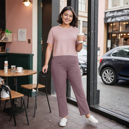 BlissClub Women Ultimate Straight Pants| Pintuck Design | No-Dig Waistband | Trousers for Women | 2 Zippered Pockets