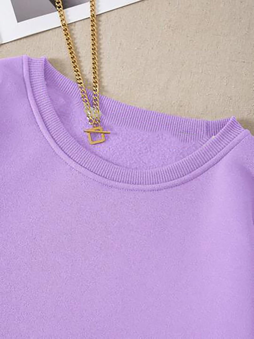 Kotty Women Full Sleeve Round Neck Solid Sweatshirt Light Purple