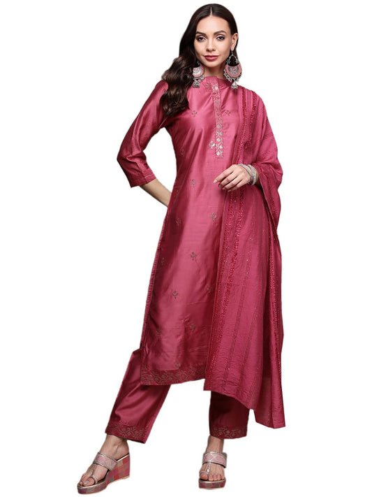 anubhutee Women's Handwork Silk Blend Kurta Set with Trousers and Dupatta