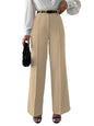Shasmi Womens Solid Cream Color High Waist, Wide Straight-Leg Loose Fit, Front Button Closure, Simple Daily Casual Long Pants w